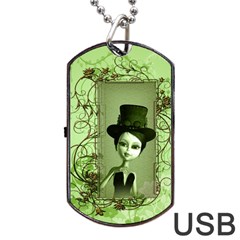 Cute Girl With Steampunk Hat And Floral Elements Dog Tag Usb Flash (one Side)