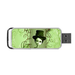 Cute Girl With Steampunk Hat And Floral Elements Portable Usb Flash (one Side)