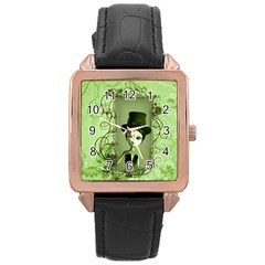 Cute Girl With Steampunk Hat And Floral Elements Rose Gold Watches