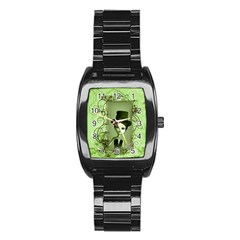 Cute Girl With Steampunk Hat And Floral Elements Stainless Steel Barrel Watch