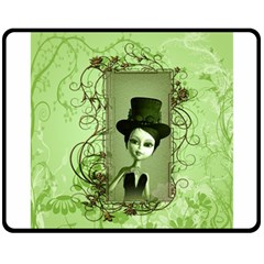 Cute Girl With Steampunk Hat And Floral Elements Double Sided Fleece Blanket (medium) 