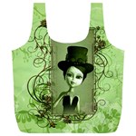 Cute Girl With Steampunk Hat And Floral Elements Full Print Recycle Bags (L)  Front