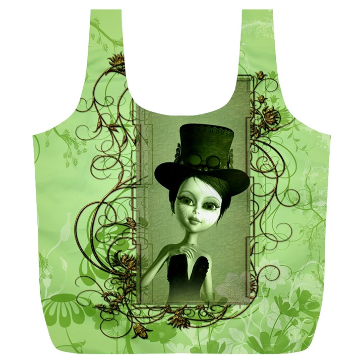 Cute Girl With Steampunk Hat And Floral Elements Full Print Recycle Bags (L) 