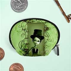 Cute Girl With Steampunk Hat And Floral Elements Accessory Pouches (small) 