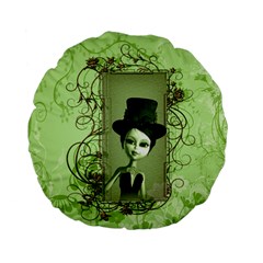 Cute Girl With Steampunk Hat And Floral Elements Standard 15  Premium Flano Round Cushions