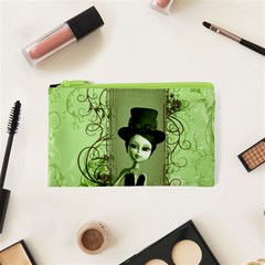 Cute Girl With Steampunk Hat And Floral Elements Cosmetic Bag (xs)