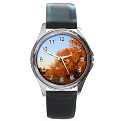 Beautiful Autumn Day Round Metal Watches by trendistuff