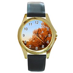 Beautiful Autumn Day Round Gold Metal Watches by trendistuff