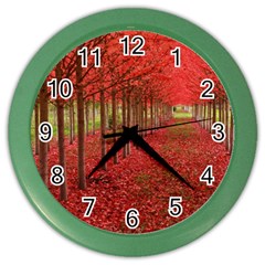 Avenue Of Trees Color Wall Clocks by trendistuff