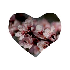 Plum Blossoms Standard 16  Premium Flano Heart Shape Cushions