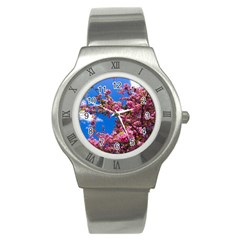 Pink Flowers Stainless Steel Watches by trendistuff