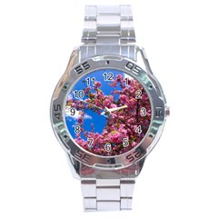 Pink Flowers Stainless Steel Men s Watch by trendistuff