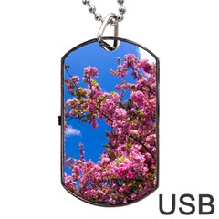 Pink Flowers Dog Tag Usb Flash (two Sides) 