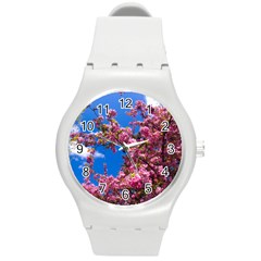 Pink Flowers Round Plastic Sport Watch (m) by trendistuff