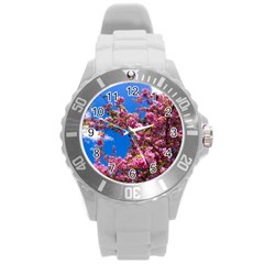 Pink Flowers Round Plastic Sport Watch (l) by trendistuff