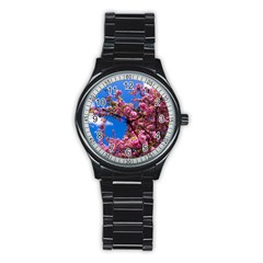 Pink Flowers Stainless Steel Round Watches by trendistuff