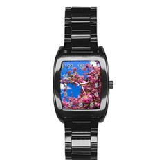 Pink Flowers Stainless Steel Barrel Watch by trendistuff