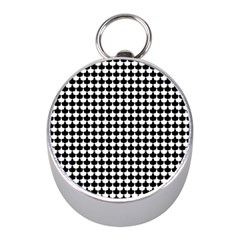 Black And White Scallop Repeat Pattern Mini Silver Compasses