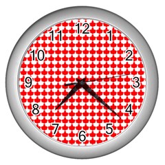 Red And White Scallop Repeat Pattern Wall Clocks (silver) 