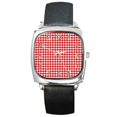 Red And White Scallop Repeat Pattern Square Metal Watches