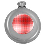 Red And White Scallop Repeat Pattern Round Hip Flask (5 oz) Front