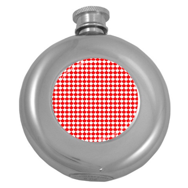 Red And White Scallop Repeat Pattern Round Hip Flask (5 oz)