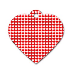 Red And White Scallop Repeat Pattern Dog Tag Heart (one Side) by PaperandFrill