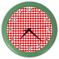 Red And White Scallop Repeat Pattern Color Wall Clocks