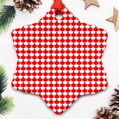 Red And White Scallop Repeat Pattern Snowflake Ornament (2-side) by PaperandFrill