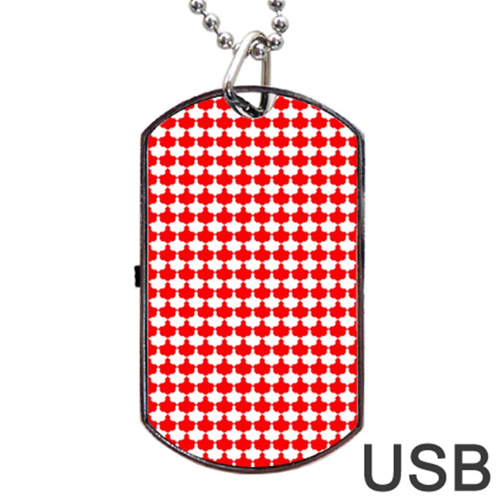 Red And White Scallop Repeat Pattern Dog Tag USB Flash (One Side)