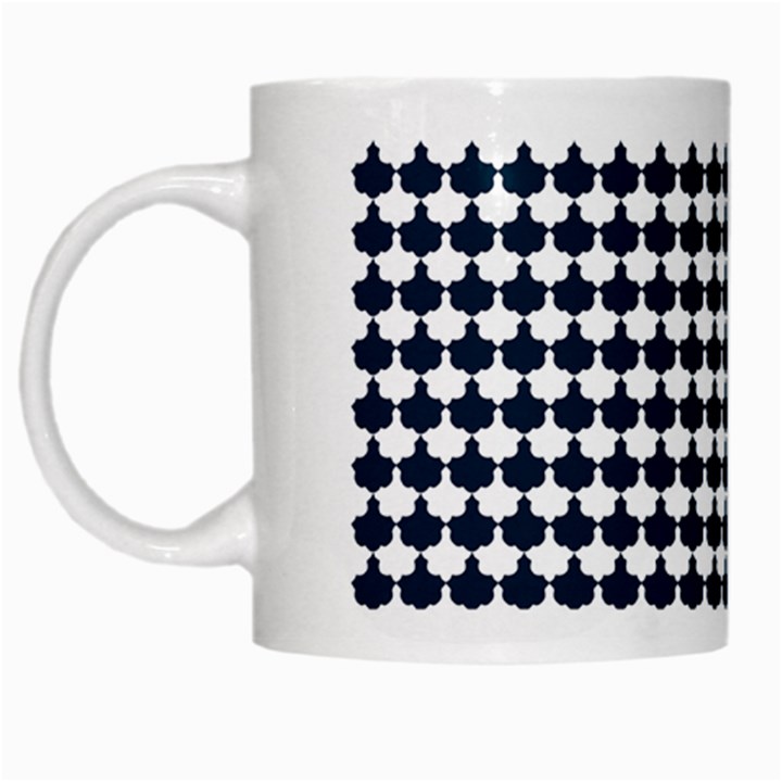 Navy And White Scallop Repeat Pattern White Mugs