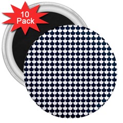 Navy And White Scallop Repeat Pattern 3  Magnets (10 Pack)  by PaperandFrill