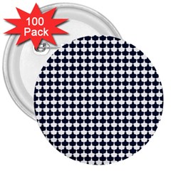 Navy And White Scallop Repeat Pattern 3  Buttons (100 Pack) 