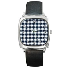 Navy And White Scallop Repeat Pattern Square Metal Watches