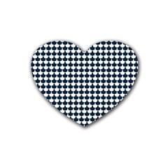 Navy And White Scallop Repeat Pattern Rubber Coaster (heart) 