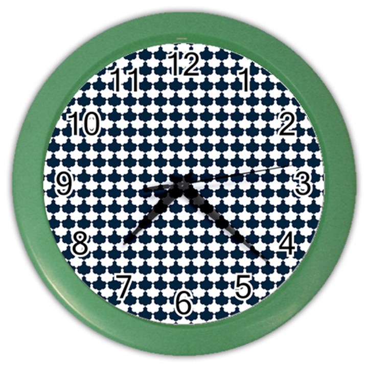 Navy And White Scallop Repeat Pattern Color Wall Clocks