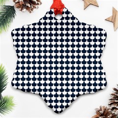 Navy And White Scallop Repeat Pattern Snowflake Ornament (2-side) by PaperandFrill