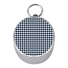 Navy And White Scallop Repeat Pattern Mini Silver Compasses