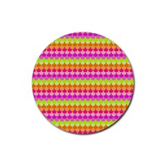 Scallop Pattern Repeat In ‘la’ Bright Colors Rubber Coaster (round)  by PaperandFrill