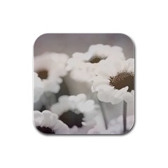 BLACK AND WHITE FLOWER Rubber Square Coaster (4 pack) 