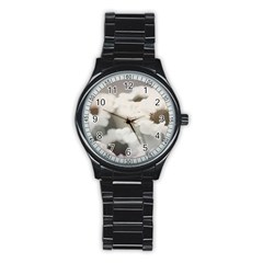 BLACK AND WHITE FLOWER Stainless Steel Round Watches