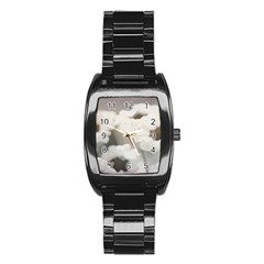 BLACK AND WHITE FLOWER Stainless Steel Barrel Watch