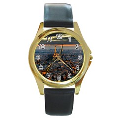 Paris From Above Round Gold Metal Watches by trendistuff