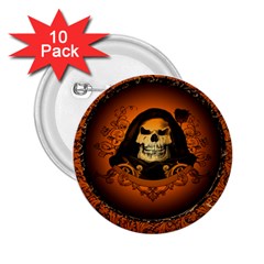 Awsome Skull With Roses And Floral Elements 2 25  Buttons (10 Pack) 