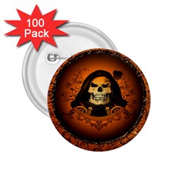 Awsome Skull With Roses And Floral Elements 2 25  Buttons (100 Pack) 