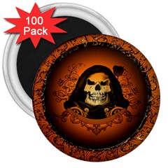 Awsome Skull With Roses And Floral Elements 3  Magnets (100 Pack) by FantasyWorld7