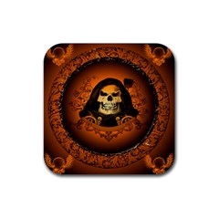 Awsome Skull With Roses And Floral Elements Rubber Coaster (square)  by FantasyWorld7