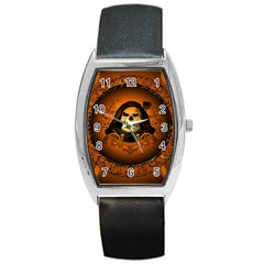 Awsome Skull With Roses And Floral Elements Barrel Metal Watches by FantasyWorld7