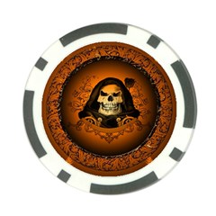 Awsome Skull With Roses And Floral Elements Poker Chip Card Guards by FantasyWorld7