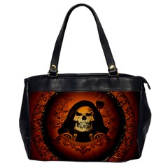 Awsome Skull With Roses And Floral Elements Office Handbags by FantasyWorld7